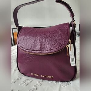 Marc Jacobs The Groove Flap Hobo Prune Leather Shoulder Bag